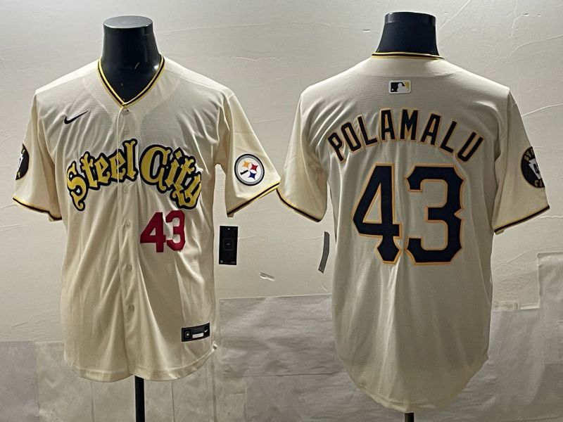 Men 2025 Nike Pittsburgh Steelers #43 Polamalu Cream Limited NFL Jersey style 05